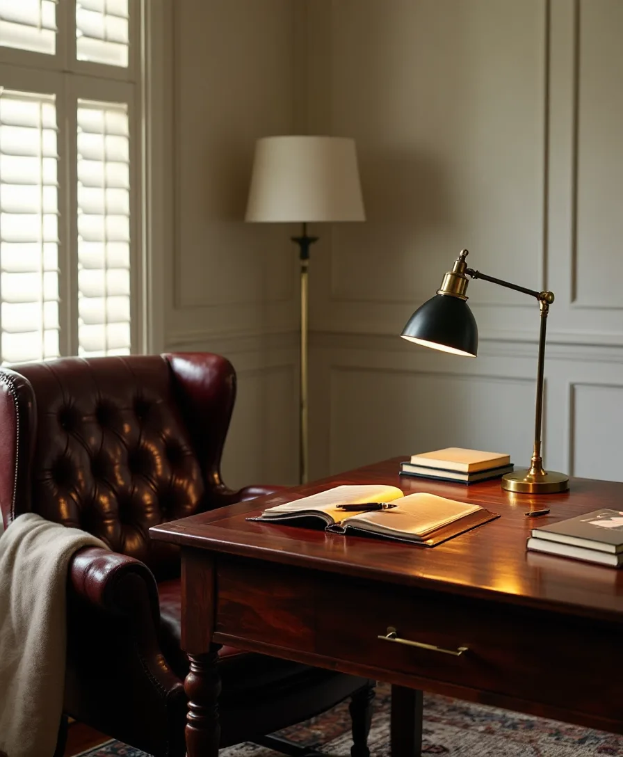 A leather chair and mahogany desk set for a coaching conversation